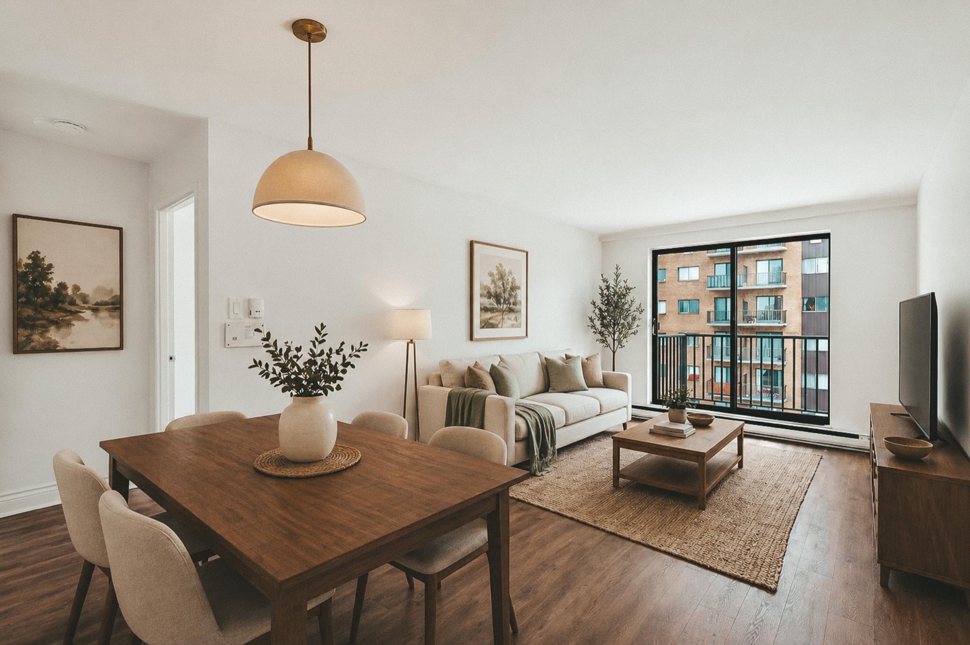 Staged dining and living area at Domaine Mistral