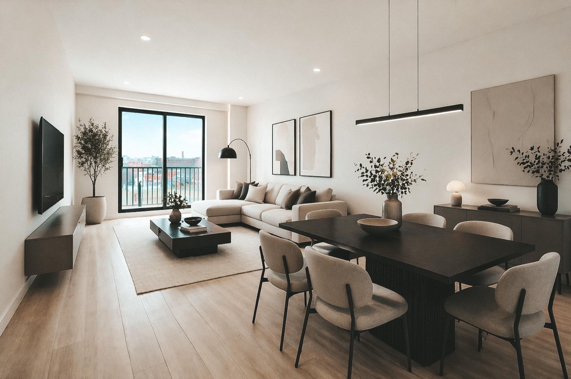 Bright staged living room at Domaine Mistral